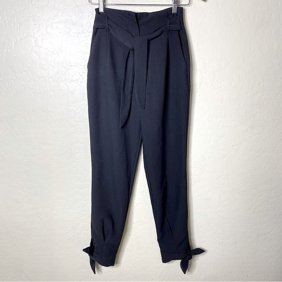 Boohoo Black Tie Ankle Belted Career Pants Size 6 - Picture 4 of 11